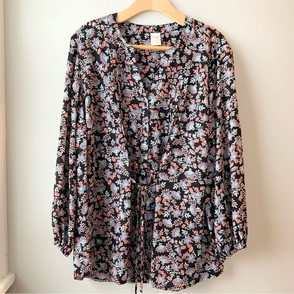 Terra Sky Bohemian V-Neck Floral Botanical Button Down Long Sleeve Blouse 1X